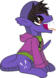 Size: 1106x1537 | Tagged: safe, artist:lightningbolt, derpibooru exclusive, imported from derpibooru, original species, pony, snake, snake pony, .svg available, clothes, cobra starship, derp, fangs, forked tongue, gabe saporta, hoodie, male, open mouth, ponified, scales, shirt, show accurate, simple background, sitting, slit eyes, slit pupils, snake tail, stallion, svg, transparent background, undershirt, vector