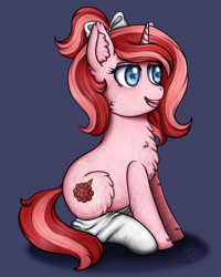 Size: 3200x4000 | Tagged: safe, artist:yumomochan, imported from derpibooru, oc, oc only, pony, unicorn, bow, clothes, commission, commission open, female, fluffy, full body, fullbody, fullshade, mare, pink pony, sitting, smiling, socks, solo