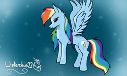 Size: 1104x669 | Tagged: safe, artist:winterclaws22, imported from derpibooru, rainbow dash, pegasus, pony, backwards cutie mark, chest fluff, double mane, solo