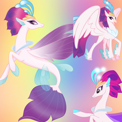 Size: 800x800 | Tagged: safe, artist:twilightsparklefan99, artist:twilyisbestpone, imported from derpibooru, queen novo, classical hippogriff, hippogriff, seapony (g4), my little pony: the movie, beak, claws, collar, colored pupils, crown, dorsal fin, feather, female, fin wings, fish tail, flowing tail, glow, glowing, jewelry, purple eyes, purple mane, regalia, show accurate, simple bac, simple background, smiling, solo, spread wings, tail, vector, wings