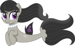 Size: 1280x798 | Tagged: safe, artist:cloudy glow, artist:cloudyglow, imported from derpibooru, octavia melody, earth pony, pony, seapony (g4), dorsal fin, eyelashes, female, fish tail, flowing mane, flowing tail, jewelry, movie accurate, necklace, pearl necklace, purple eyes, seaponified, seapony octavia, simple background, smiling, solo, species swap, tail, transparent background