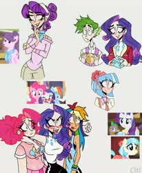 Size: 2510x3049 | Tagged: safe, artist:citi, imported from derpibooru, screencap, coco pommel, pinkie pie, rainbow dash, rarity, spike, suri polomare, human, rarity takes manehattan, clothes, cutie mark, cutie mark accessory, cutie mark on clothes, ear piercing, earring, female, glasses, high res, humanized, jewelry, male, piercing, rarity's glasses, scene interpretation, screencap reference, simple background, white background