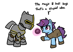 Size: 684x483 | Tagged: safe, artist:neuro, imported from derpibooru, oc, oc only, pony, unicorn, armor, magic 8 ball