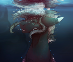 Size: 2349x2000 | Tagged: safe, artist:bluefor3v3r, imported from derpibooru, oc, oc only, earth pony, pony, bubble, crepuscular rays, eyes closed, flowing mane, high res, male, ocean, open mouth, solo, sunlight, underwater, water