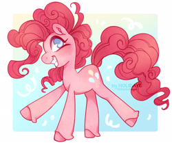 Size: 2236x1895 | Tagged: safe, artist:holidaye, imported from derpibooru, pinkie pie, earth pony, pony, blue eyes, cute, diapinkes, female, happy, mare, raised leg, smiling, solo