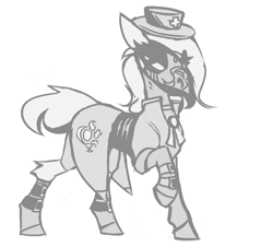 Size: 2220x2005 | Tagged: safe, artist:fenixdust, oc, oc only, earth pony, pony, clothes, hat, monochrome, raised hoof, simple background