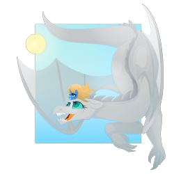 Size: 3000x3000 | Tagged: safe, artist:skulljooce, imported from derpibooru, oc, oc:celestial nimbus, dragon, pony, unicorn, fanfic:empress dragon, conjoined, dragoness, fanfic art, female, flying, fusion, happy, high res