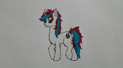 Size: 2023x1136 | Tagged: safe, imported from derpibooru, oc, oc only, oc:snowi, pony, unicorn, cyan hair, female, horn, mare, multicolored hair, red and blue, red and cyan, red eyes, red hair, smiling, solo, traditional art, unicorn oc, white pony