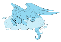 Size: 2119x1481 | Tagged: safe, artist:probablyfakeblonde, imported from derpibooru, oc, oc only, oc:andrew swiftwing, pegasus, cloud, cloud nap, male, sketch, sleeping, stallion, wings