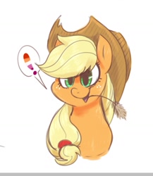 Size: 993x1142 | Tagged: safe, artist:xekinise, imported from derpibooru, applejack, wheat grass, earth pony, pony, exclamation point, female, hat, lesbian, lesbian pride flag, mare, open mouth, pride, pride flag, simple background, sketch, smiling, solo, straw in mouth, white background