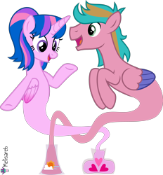 Size: 5000x5388 | Tagged: safe, artist:melisareb, imported from derpibooru, oc, oc only, oc:hsu amity, oc:jet raise, alicorn, genie, genie pony, pegasus, pony, .svg available, absurd resolution, duo, female, male, mare, open mouth, simple background, stallion, transparent background, vector