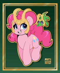 Size: 3064x3736 | Tagged: safe, artist:partylikeanartist, imported from derpibooru, gummy, pinkie pie, alligator, earth pony, pony, alligator loki, biting, crossover, cute, diapinkes, duo, female, helmet, high res, loki, male, mare, marvel, marvel cinematic universe, marvel comics, open mouth, open smile, smiling, solo, tail bite