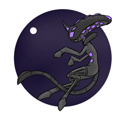 Size: 1155x1084 | Tagged: safe, artist:lilithgalac, imported from derpibooru, oc, oc only, oc:scratch, alien, pony, unicorn, xenomorph, alien (franchise), background, moon, solo, space, xenoquine