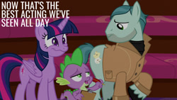Size: 1280x720 | Tagged: safe, edit, edited screencap, editor:quoterific, imported from derpibooru, screencap, on stage, spike, twilight sparkle, alicorn, dragon, earth pony, pony, horse play, season 8, spoiler:s08, clipboard, cute, female, male, mare, open mouth, school of friendship, stallion, twiabetes, twilight sparkle (alicorn), wavy mouth