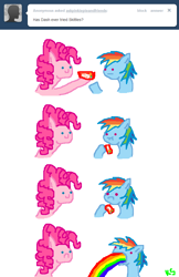 Size: 648x1000 | Tagged: safe, artist:askpinkiepieandfriends, imported from derpibooru, pinkie pie, rainbow dash, earth pony, pegasus, pony, ask, candy, comic, duo, eating, food, puking rainbows, simple background, skittles, taste the rainbow, transparent background, tumblr, vomit, vomiting