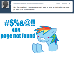 Size: 651x500 | Tagged: safe, artist:askpinkiepieandfriends, imported from derpibooru, rainbow dash, pegasus, pony, 404, ask, bust, censored vulgarity, confused, female, grawlixes, mare, simple background, solo, tumblr, white background, word salad
