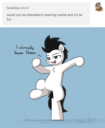 Size: 2465x3000 | Tagged: safe, artist:vipy, imported from derpibooru, oc, oc only, oc:vipy, earth pony, pony, armpits, bipedal, chest fluff, high res, male, open mouth, pose, solo, standing, standing on one leg