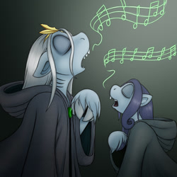 Size: 1000x1000 | Tagged: safe, artist:r perils, imported from derpibooru, oc, oc:ipsywitch, oc:pathayila laei, sea pony, deep one, female, mother and child, mother and daughter, music notes, singing