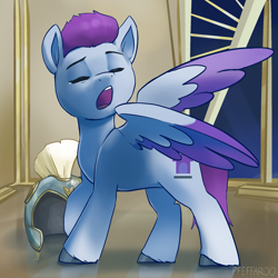 Size: 2048x2048 | Tagged: safe, artist:pfeffaroo, imported from derpibooru, pegasus, pony, adorazoom, cute, diazoomies, eyes closed, female, g5, guard, guardsmare, high res, male, mare, open mouth, pegasus royal guard, royal guard, signature, sleepy, solo, stallion, yawn, zoom zephyrwing