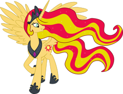 Size: 2803x2140 | Tagged: safe, artist:blah23z, imported from derpibooru, princess celestia, sunset shimmer, alicorn, pegasus, pony, alicornified, female, high res, palette swap, race swap, recolor, shimmercorn, simple background, solo, transparent background, vector