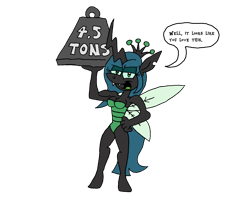 Size: 2756x2243 | Tagged: safe, artist:dragonboi471, imported from derpibooru, queen chrysalis, anthro, changeling, unguligrade anthro, clothes, high res, solo, strong, swimsuit, weight