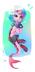 Size: 959x1947 | Tagged: safe, artist:rexyseven, imported from derpibooru, oc, oc only, oc:koraru koi, merpony, pony, amputee, augmented, female, helmet, prosthetic leg, prosthetic limb, prosthetics, smiling, solo, water