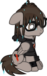 Size: 776x1240 | Tagged: safe, artist:lightningbolt, derpibooru exclusive, imported from derpibooru, pegasus, pony, .svg available, clandestine industries, clothes, floppy ears, folded wings, frown, glasses, hoodie, jewelry, male, mikey way, my chemical romance, necklace, ponified, sad, shirt, show accurate, simple background, sitting, solo, stallion, svg, t-shirt, transparent background, vector, wet, wet mane, wings, wristband