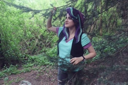 Size: 1792x1194 | Tagged: safe, artist:sarahndipity cosplay, imported from derpibooru, starlight glimmer, human, beanie, clothes, cosplay, costume, everfree northwest, everfree northwest 2019, forest, hat, irl, irl human, photo