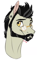 Size: 1010x1667 | Tagged: safe, artist:eperyton, imported from derpibooru, oc, oc only, earth pony, pony, beard, bust, ear piercing, earth pony oc, facial hair, glasses, male, piercing, simple background, smiling, solo, stallion, white background
