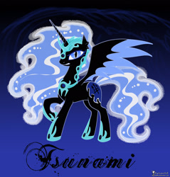 Size: 1944x2032 | Tagged: safe, artist:helenasherzblut, imported from derpibooru, oc, oc only, oc:tsunami, alicorn, pony, alicorn oc, female, horn, looking at you, mare, nightmarified, solo, wings