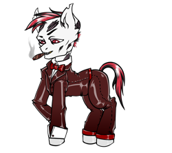 Size: 1100x976 | Tagged: safe, artist:leastways, imported from derpibooru, oc, oc only, ghoul, pony, undead, fallout equestria, cigar, clothes, commission, fanfic art, simple background, sketch, smoking, solo, suit, transparent background, tuxedo