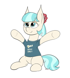 Size: 2011x2222 | Tagged: safe, artist:wapamario63, imported from ponybooru, coco pommel, earth pony, pony, blu team, clothes, colored, female, flat colors, lidded eyes, mare, open arms, shirt, simple background, sitting, solo, team fortress 2, transparent background
