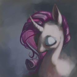 Size: 2000x2000 | Tagged: source needed, safe, artist:baccizoof, imported from derpibooru, rarity, pony, unicorn, curved horn, eyes closed, female, high res, horn, mare, solo