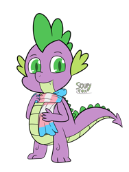 Size: 3000x4000 | Tagged: safe, artist:soupyfox, imported from derpibooru, spike, dragon, clothes, lgbt, looking at you, mouthpiece, pride, pride flag, scarf, simple background, solo, trans flag, transgender pride flag, transparent background
