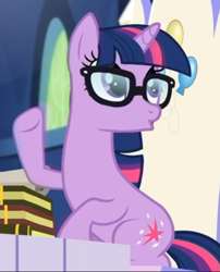 Size: 447x554 | Tagged: safe, imported from derpibooru, screencap, sci-twi, twilight sparkle, pony, unicorn, equestria girls, equestria girls series, spring breakdown, cropped, equestria girls ponified, ponified, sitting, solo, throne, unicorn sci-twi