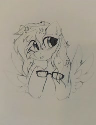 Size: 2196x2845 | Tagged: safe, artist:mirtash, imported from derpibooru, oc, oc only, pegasus, pony, glasses, high res, sketch, solo, traditional art