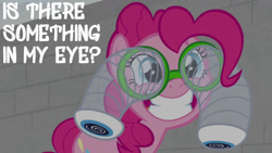 Size: 1280x720 | Tagged: safe, edit, edited screencap, editor:quoterific, imported from derpibooru, screencap, pinkie pie, earth pony, pony, season 9, the last laugh, spoiler:s09, cute, diapinkes, female, glasses, grin, mare, smiling, solo