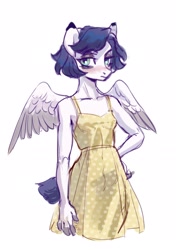 Size: 1820x2588 | Tagged: safe, artist:lunnita_pony, imported from derpibooru, oc, oc only, oc:lunnita, anthro, pegasus, blushing, clothes, dress, female, mare, short hair, simple background, solo, white background