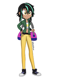 Size: 1448x1978 | Tagged: safe, artist:skyfallfrost, imported from derpibooru, oc, oc only, oc:hazel (skyfallfrost), equestria girls, belly button, clothes, converse, female, jacket, midriff, pants, shirt, shoes, simple background, sneakers, solo, transparent background