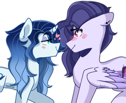 Size: 1778x1448 | Tagged: safe, artist:skyfallfrost, imported from derpibooru, oc, oc only, oc:azure blush, oc:purple moonlight, pegasus, pony, unicorn, female, mare, simple background, transparent background