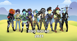 Size: 3000x1600 | Tagged: safe, artist:deadinside97, imported from derpibooru, oc, oc only, oc:alan darrellstein, oc:artemis centauri, oc:aurora dusk, oc:austin strings, oc:dark obsidian, oc:eclipse shadow, oc:paladin colt, oc:silver dawn, oc:skynight sleuth, equestria girls, call of duty, call of duty black ops cold war, call of duty: black ops cold war, gun, show accurate, silvadin, weapon