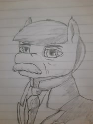 Size: 3000x4000 | Tagged: safe, artist:mustaphatr, imported from derpibooru, oc, oc only, oc:rockfeller, earth pony, pony, equestria at war mod, clothes, lined paper, necktie, pencil drawing, solo, traditional art