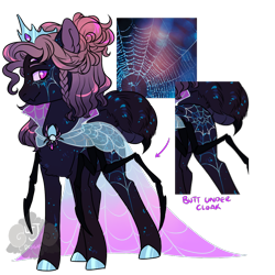 Size: 900x900 | Tagged: safe, artist:lavvythejackalope, imported from derpibooru, oc, oc only, monster pony, original species, pony, spiderpony, clothes, dark skin, dress, jewelry, multiple eyes, simple background, smiling, solo, spider web, tiara, transparent background