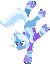 Size: 1147x1468 | Tagged: safe, artist:samsailz, imported from derpibooru, trixie, pony, unicorn, :p, alternate hairstyle, babysitter trixie, clothes, female, handstand, hoodie, mare, pigtails, roller skates, simple background, skates, solo, tongue out, transparent background, upside down