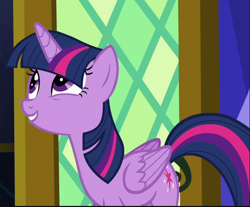 Size: 692x573 | Tagged: safe, imported from derpibooru, screencap, twilight sparkle, alicorn, pony, the one where pinkie pie knows, cropped, cute, looking up, smiling, solo, twiabetes, twilight sparkle (alicorn)