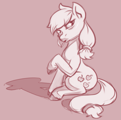 Size: 863x853 | Tagged: safe, artist:applepost67, imported from derpibooru, applejack, earth pony, pony, cigarette, female, hatless, mare, missing accessory, monochrome, raised hoof, shadow, sitting, smoking, solo