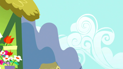 Size: 1280x720 | Tagged: safe, imported from derpibooru, screencap, slice of life (episode), background, cloud, flower, flower shop, house, mountain, ponyville, scenic ponyville