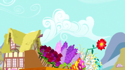 Size: 1280x720 | Tagged: safe, imported from derpibooru, screencap, season 5, slice of life (episode), background, cloud, everything is ruined, flower shop, house, mountain, no pony, ponyville, scenic ponyville, zinnia