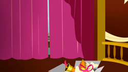 Size: 1280x720 | Tagged: safe, imported from derpibooru, screencap, season 5, slice of life (episode), background, bell, box, curtain, curtains, liminal space, no pony, ponyville town hall, scenic ponyville