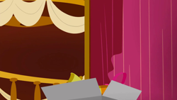Size: 1280x720 | Tagged: safe, imported from derpibooru, screencap, slice of life (episode), background, bell, box, curtain, curtains, liminal space, no pony, ponyville town hall, scenic ponyville